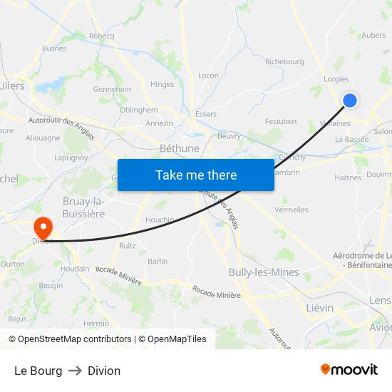 Le Bourg to Divion map