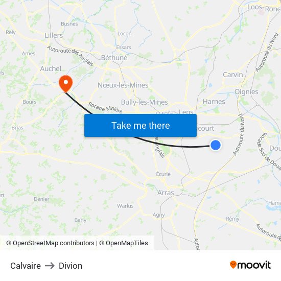Calvaire to Divion map