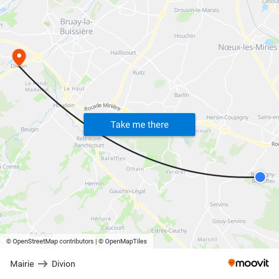 Mairie to Divion map
