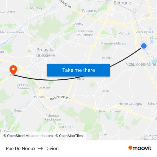 Rue De Noeux to Divion map