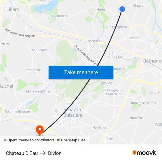 Chateau D'Eau to Divion map