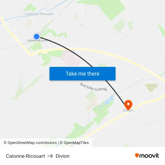 Calonne-Ricouart to Divion map