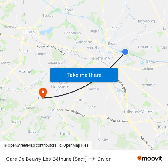 Gare De Beuvry-Lès-Béthune (Sncf) to Divion map