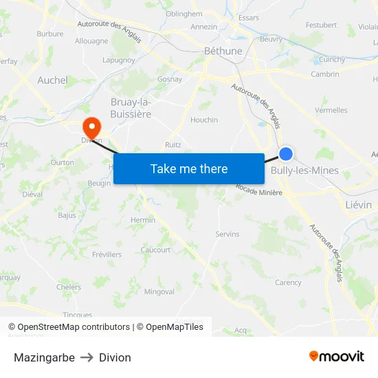 Mazingarbe to Divion map