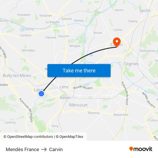 Mendès France to Carvin map