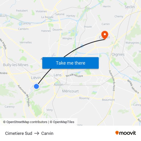 Cimetiere Sud to Carvin map