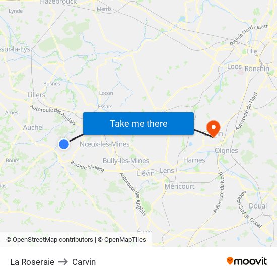 La Roseraie to Carvin map