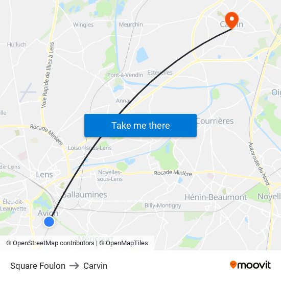 Square Foulon to Carvin map
