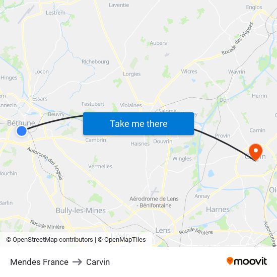 Mendes France to Carvin map