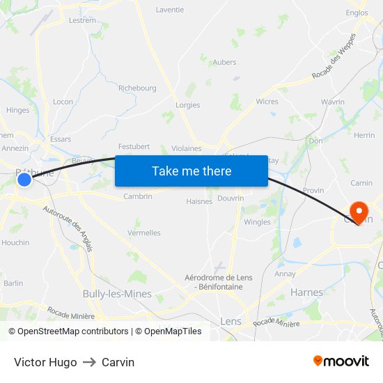 Victor Hugo to Carvin map