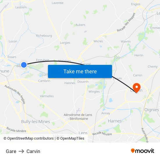 Gare to Carvin map