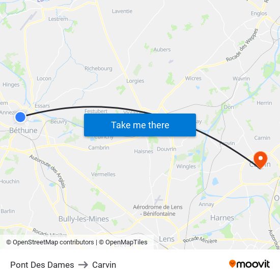 Pont Des Dames to Carvin map