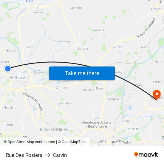 Rue Des Rosiers to Carvin map