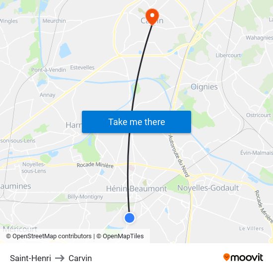 Saint-Henri to Carvin map