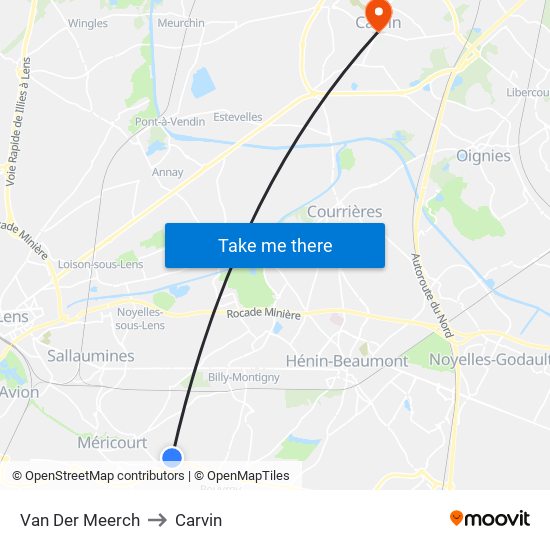 Van Der Meerch to Carvin map