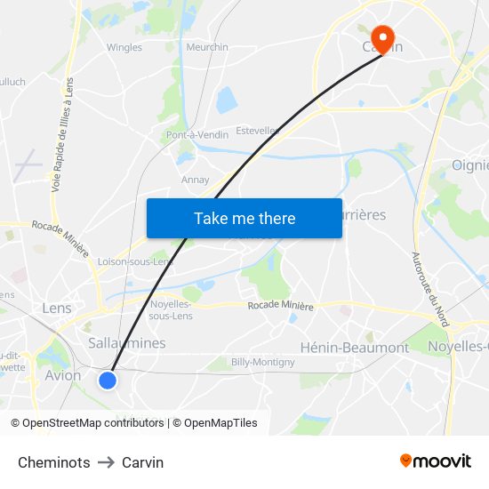 Cheminots to Carvin map