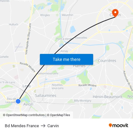 Bd Mendes France to Carvin map