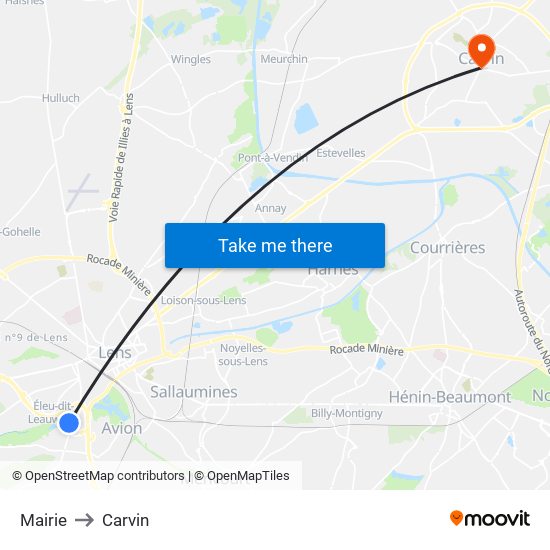Mairie to Carvin map