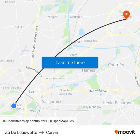 Za De Leauwette to Carvin map