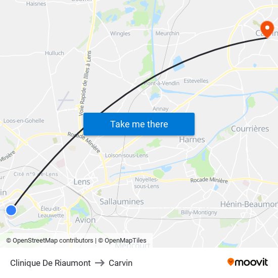 Clinique De Riaumont to Carvin map