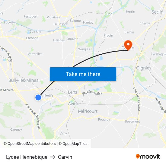 Lycee Hennebique to Carvin map