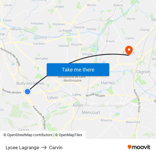 Lycee Lagrange to Carvin map