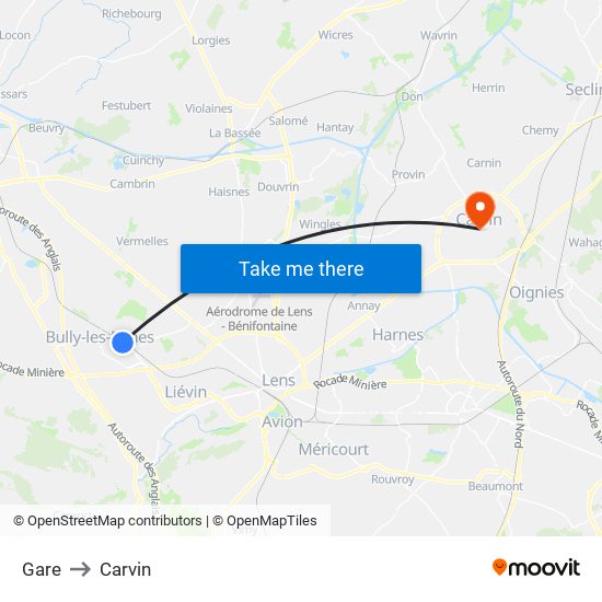 Gare to Carvin map