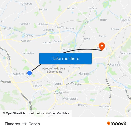 Flandres to Carvin map
