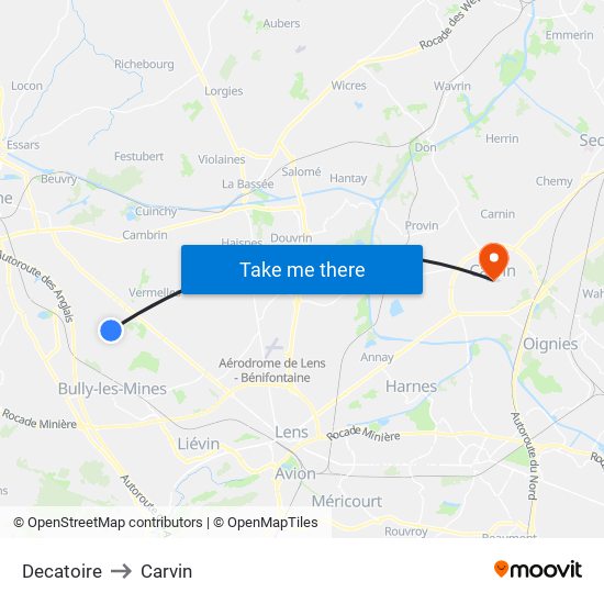 Decatoire to Carvin map