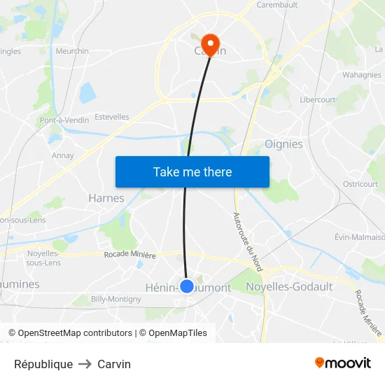 République to Carvin map