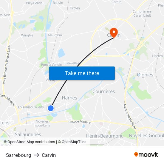 Sarrebourg to Carvin map