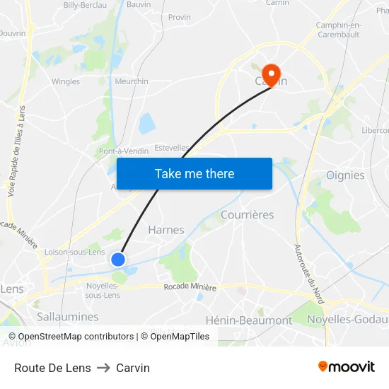 Route De Lens to Carvin map