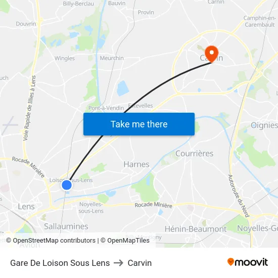 Gare De Loison Sous Lens to Carvin map