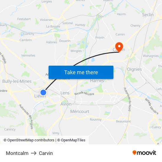 Montcalm to Carvin map