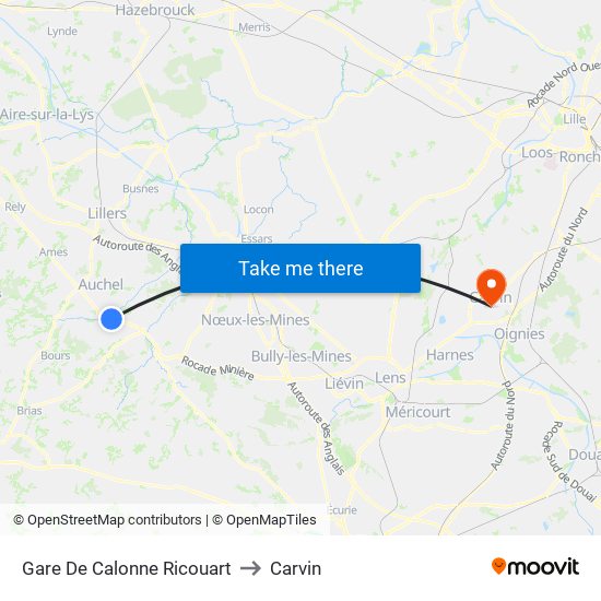 Gare De Calonne Ricouart to Carvin map