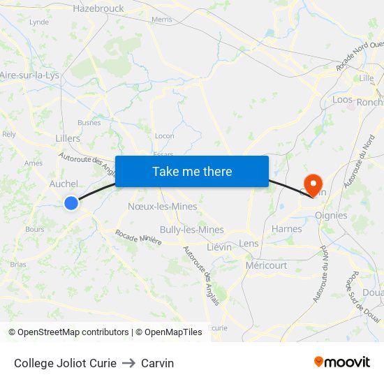 College Joliot Curie to Carvin map