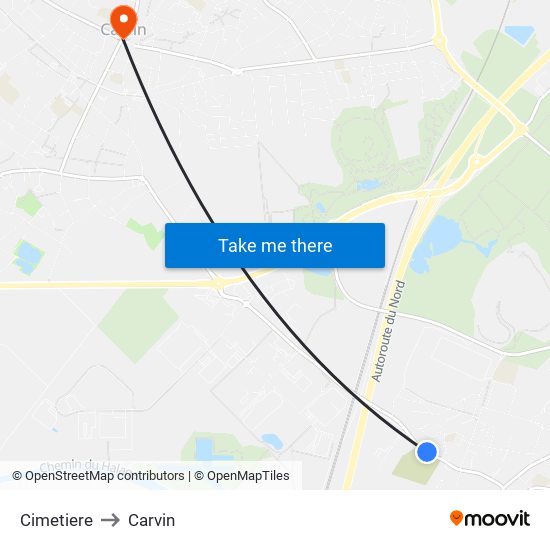 Cimetiere to Carvin map