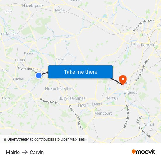 Mairie to Carvin map