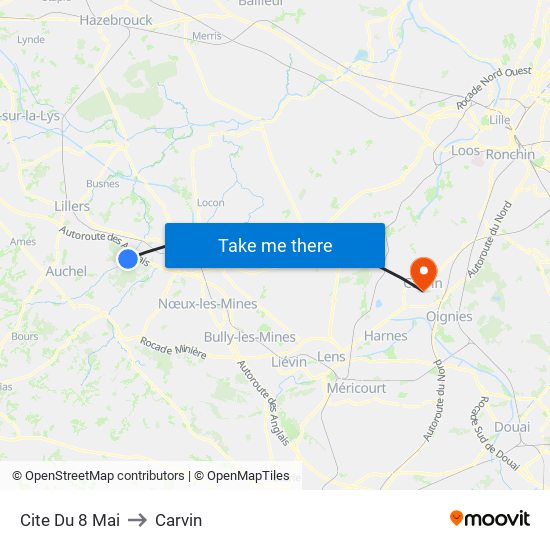 Cite Du 8 Mai to Carvin map