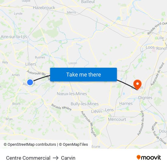 Centre Commercial to Carvin map