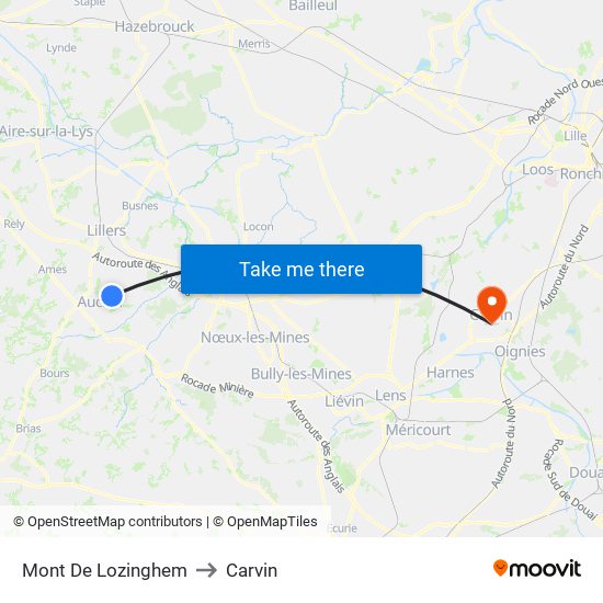 Mont De Lozinghem to Carvin map