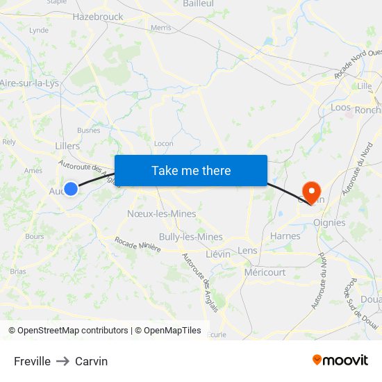 Freville to Carvin map