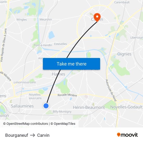 Bourganeuf to Carvin map