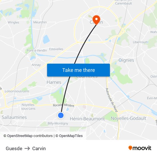 Guesde to Carvin map