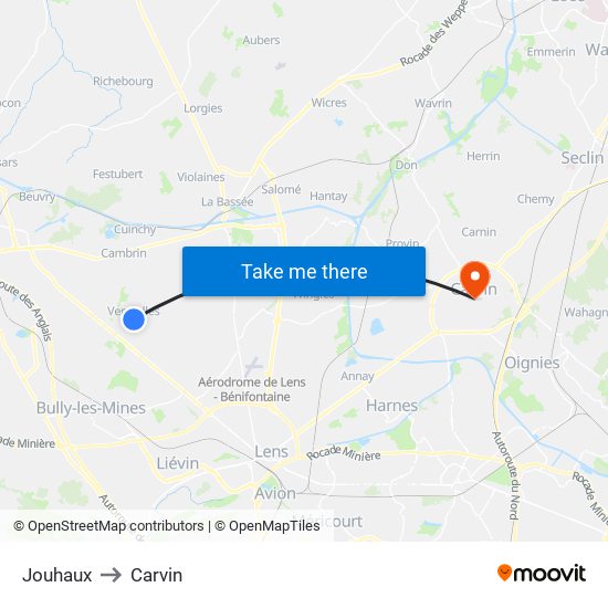 Jouhaux to Carvin map