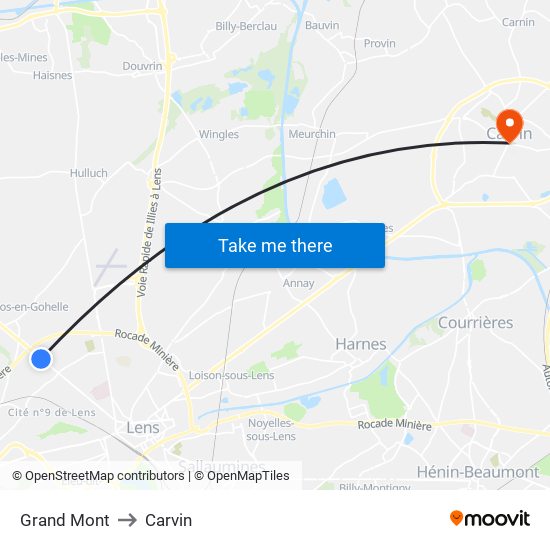 Grand Mont to Carvin map