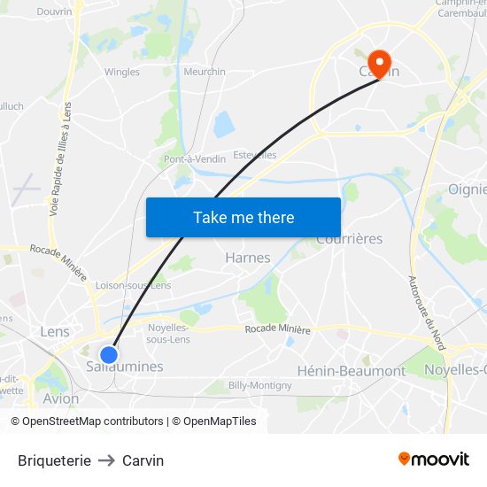 Briqueterie to Carvin map