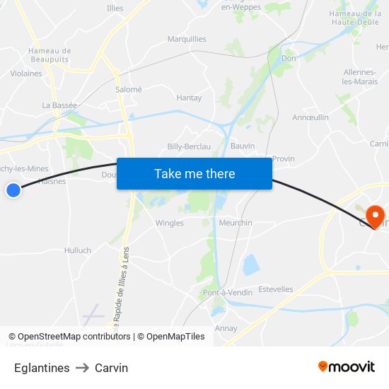 Eglantines to Carvin map