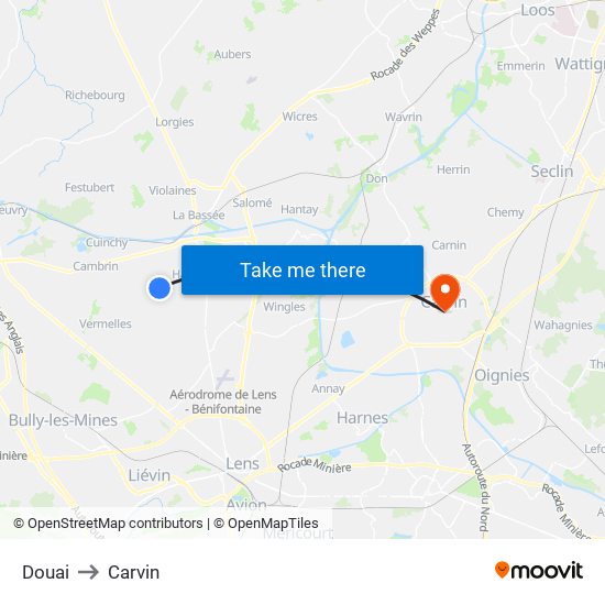 Douai to Carvin map