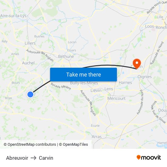 Abreuvoir to Carvin map